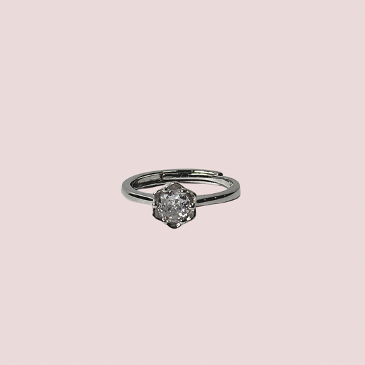 Sparkling Flower Solitaire Silver Plated Ring