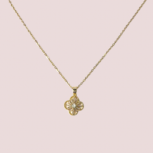 Gold Crystal Clover Pendant Necklace