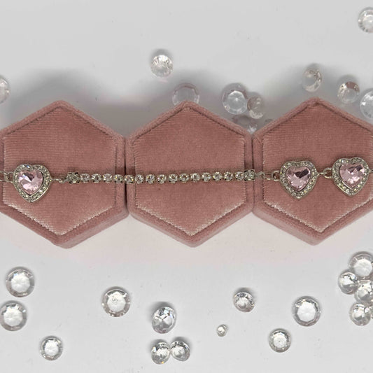 'Leila' - Triple Heart Pink Diamantè Necklace