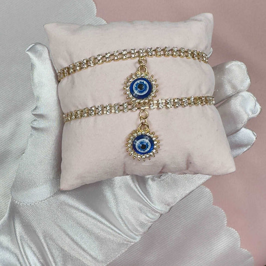 'Ayla' - Gold Zircon Embellished Evil Eye Bracelet