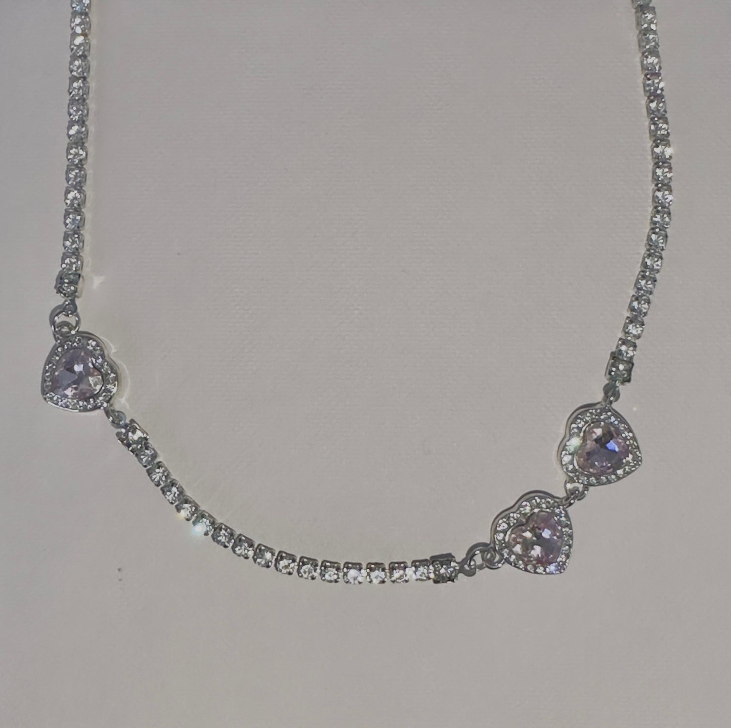 'Leila' - Triple Heart Pink Diamantè Necklace