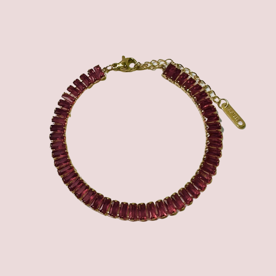 Opulent Baguette Tennis Bracelet - Wine