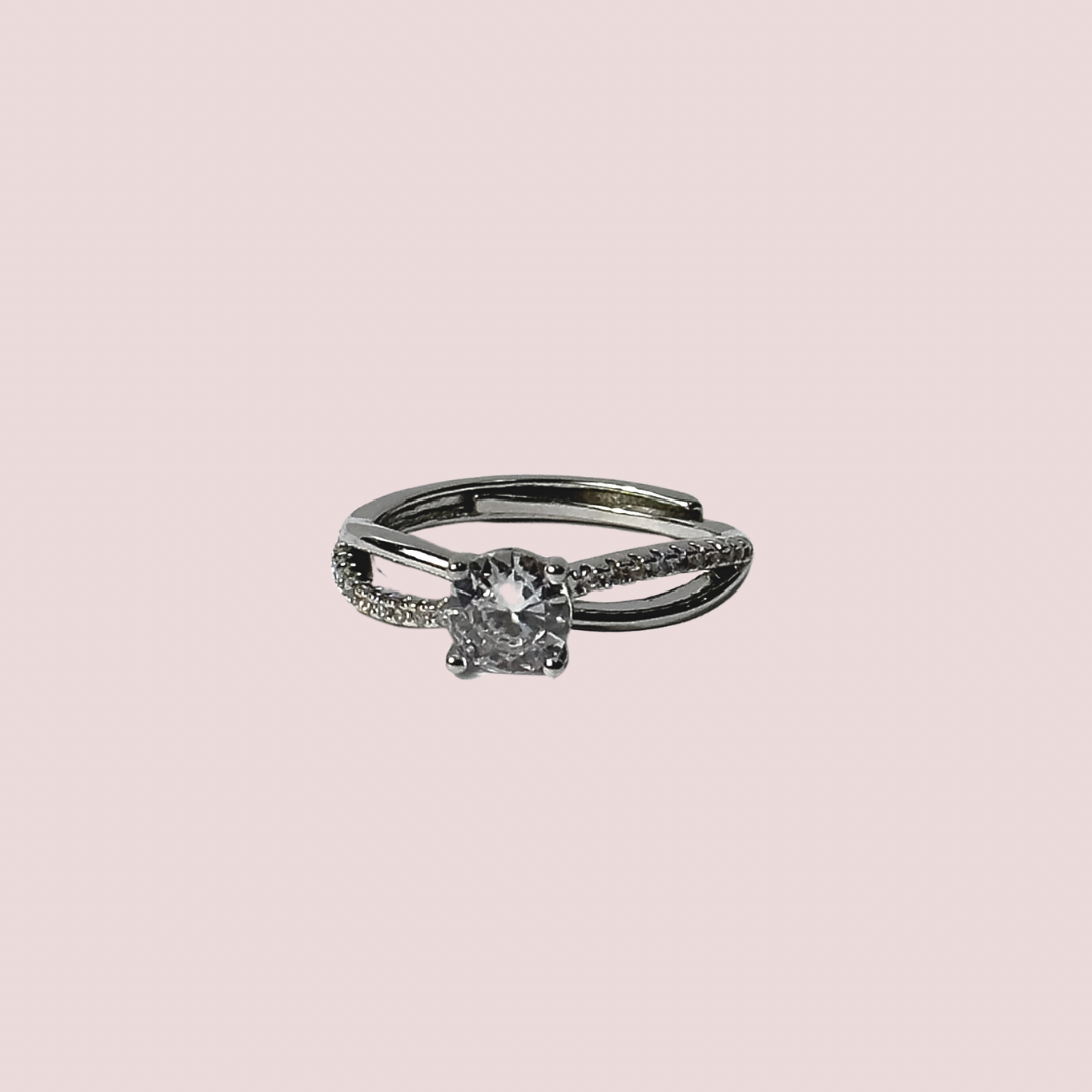 Pavé Crossover Solitaire Silver Plated Ring