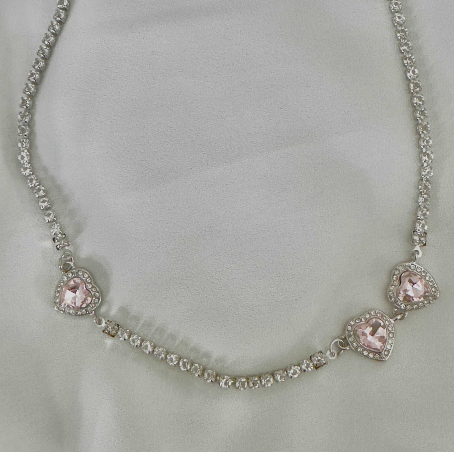 'Leila' - Triple Heart Pink Diamantè Necklace