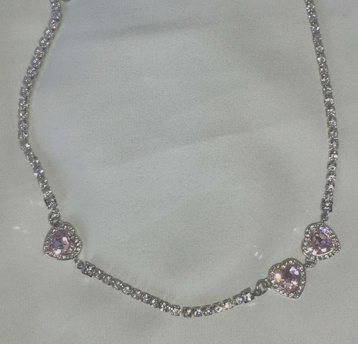 'Leila' - Triple Heart Pink Diamantè Necklace