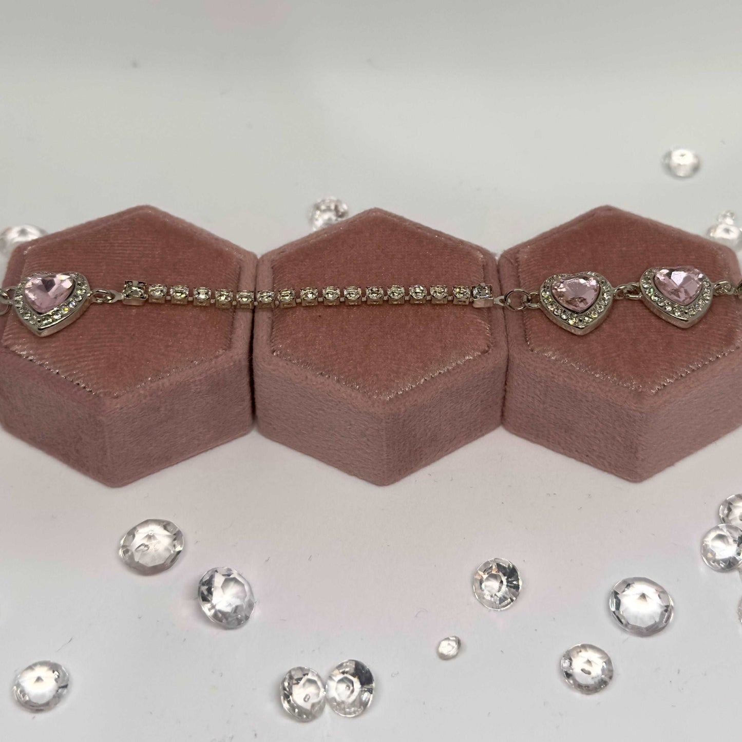 'Leila' - Triple Heart Pink Diamantè Necklace