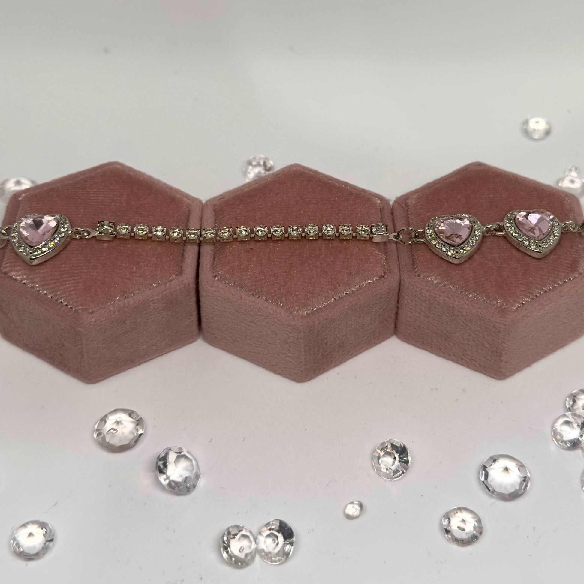 'Leila' - Triple Heart Pink Diamantè Necklace