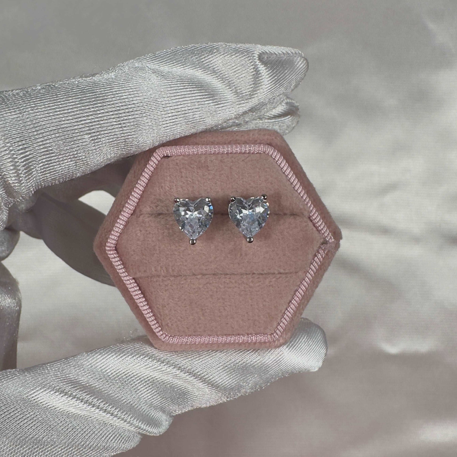 'Rena' - 925 Sterling Silver Crystal Heart Stud Earrings