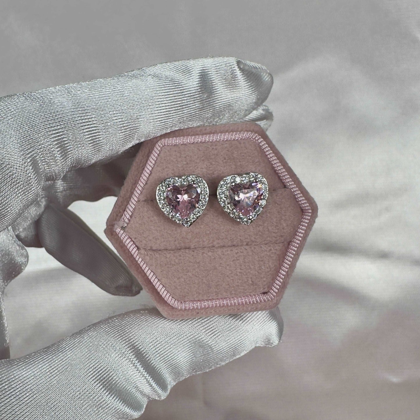 'Amor' - 925 Sterling Silver Zirconia Heart Halo Stud Earrings