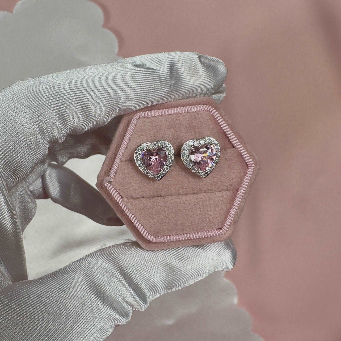 'Amor' - 925 Sterling Silver Zirconia Heart Halo Stud Earrings