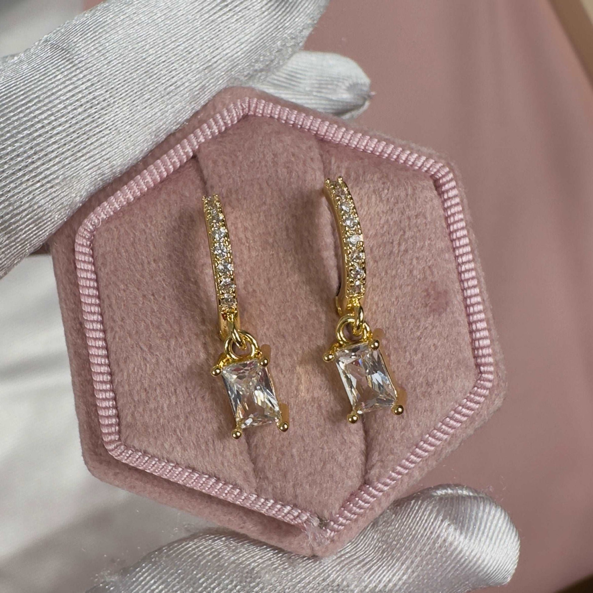 'Alanna' - 18k Gold Plated Zircon Crystal Dangle Huggie Earrings